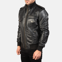 Agent Shadow Leather Bomber Jacket