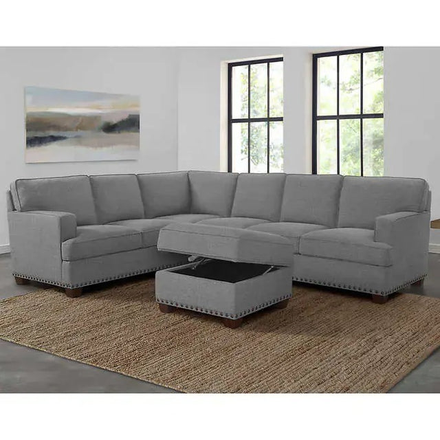 Thomasville Emilee Fabric Sectional with Storage Ottoman