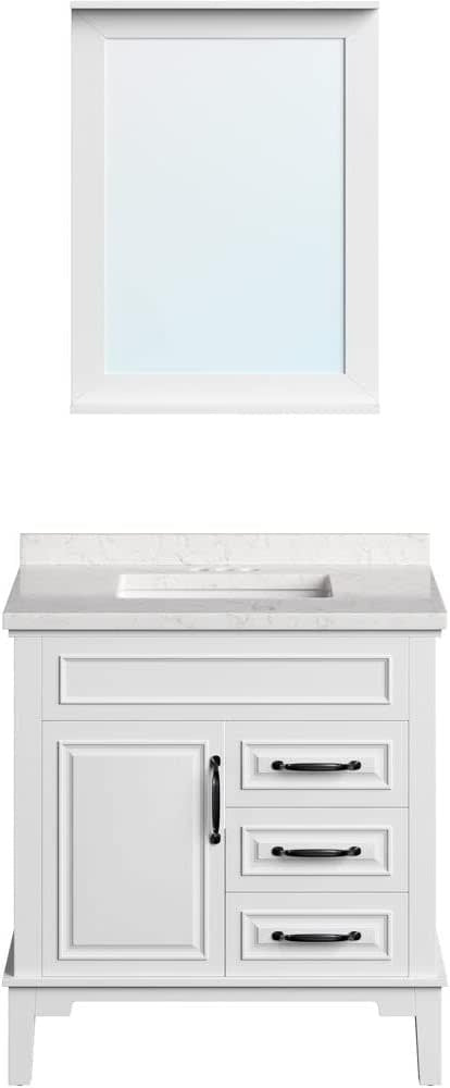 Hanover Lanesboro 31'' Vanity Cabinet with Sink Combo for Bathroom, Powder Room | Pre-Assembled Cabinet| Accent Mirror | Artificial Stone Countertop, White Cabinet | HANVN0105-31-0WH