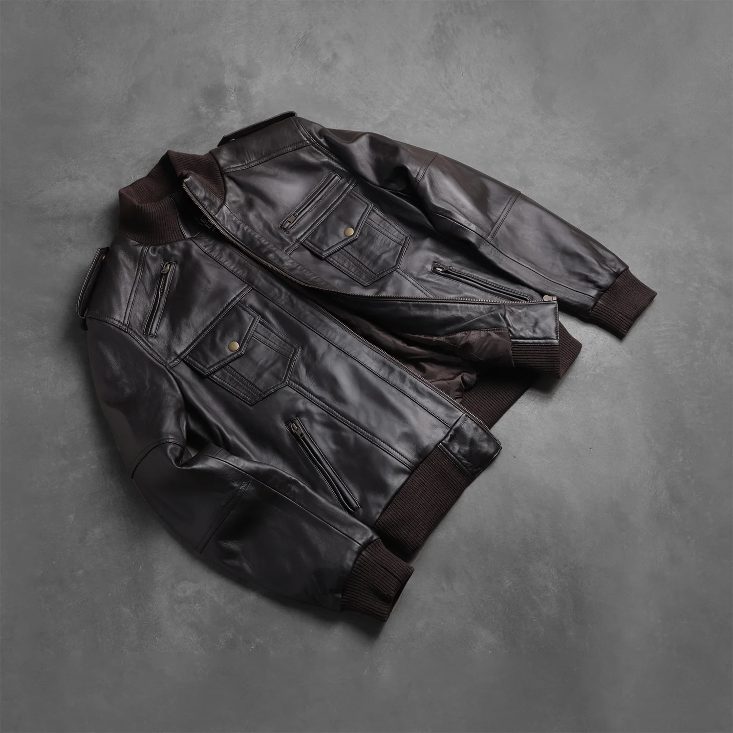 Agent Shadow Leather Bomber Jacket
