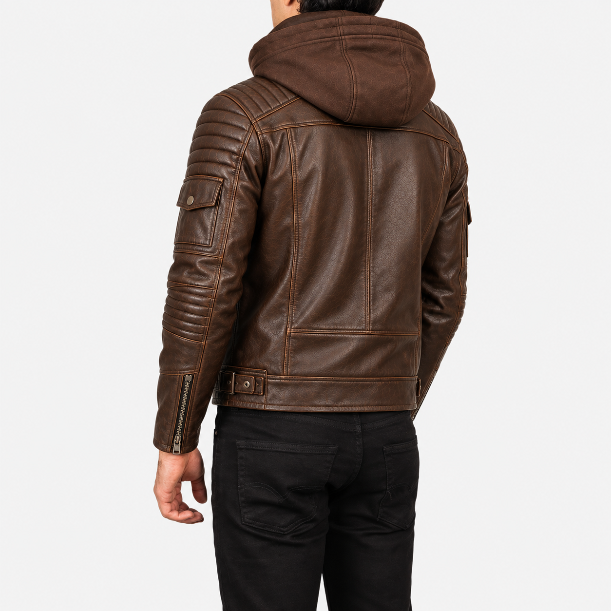 Veyron Brown Hooded Leather Biker Jacket