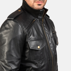 Agent Shadow Leather Bomber Jacket