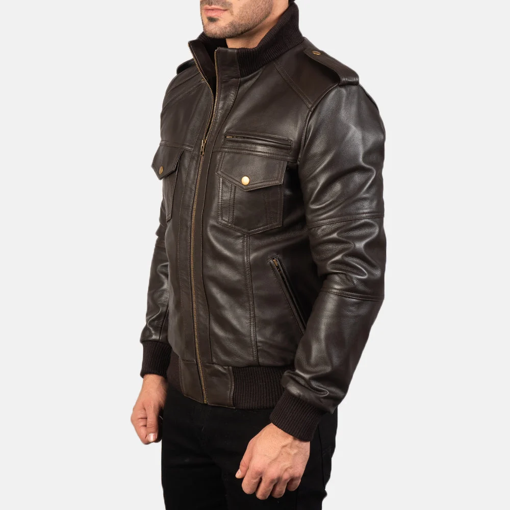 Agent Shadow Leather Bomber Jacket