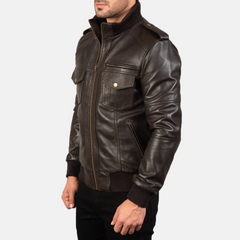 Agent Shadow Leather Bomber Jacket