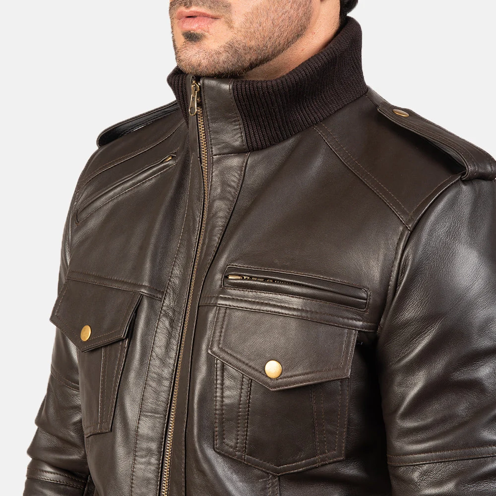 Agent Shadow Leather Bomber Jacket