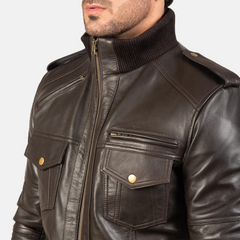 Agent Shadow Leather Bomber Jacket
