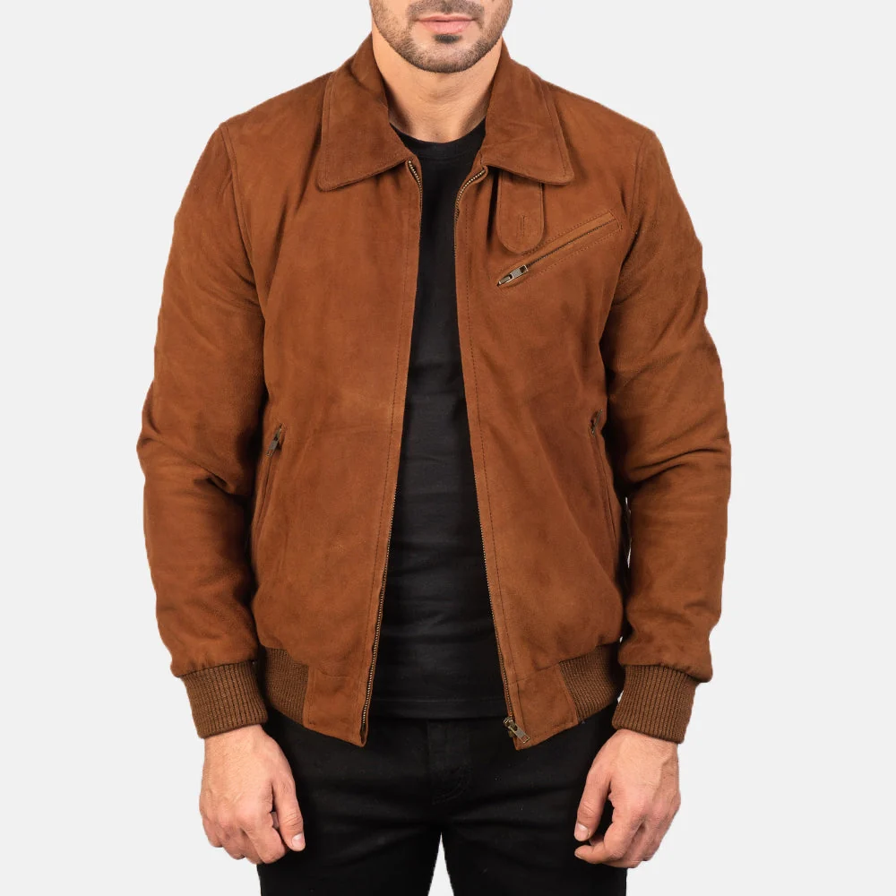 Blain Mocha Suede Bomber Jacket